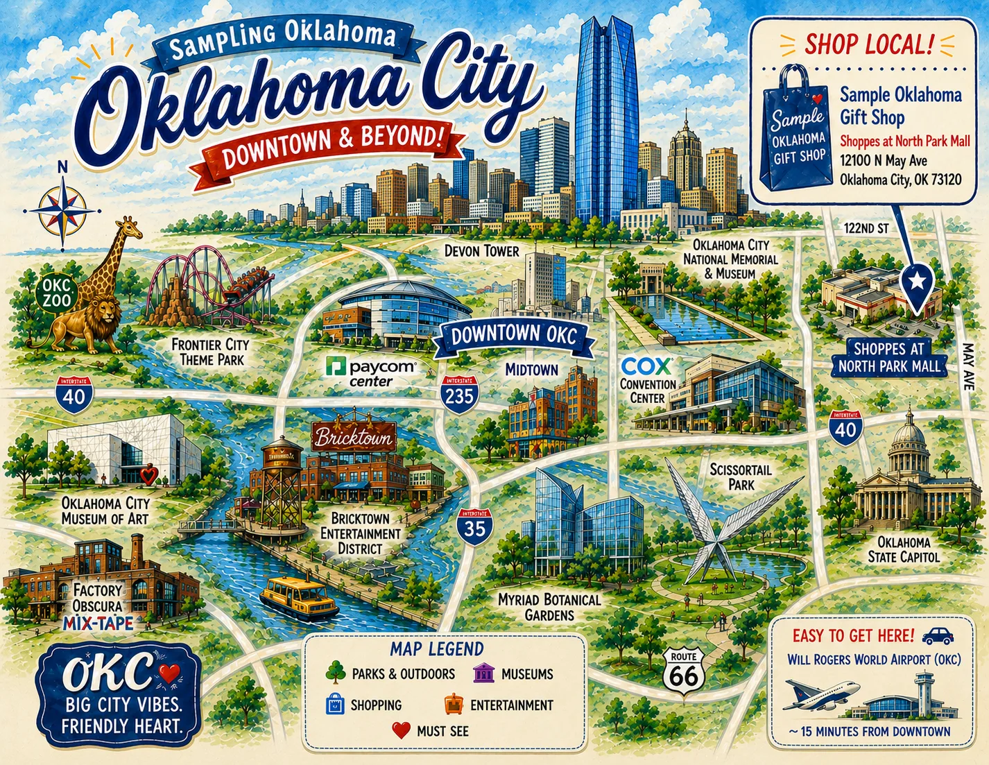 Illustrated map of Oklahoma City